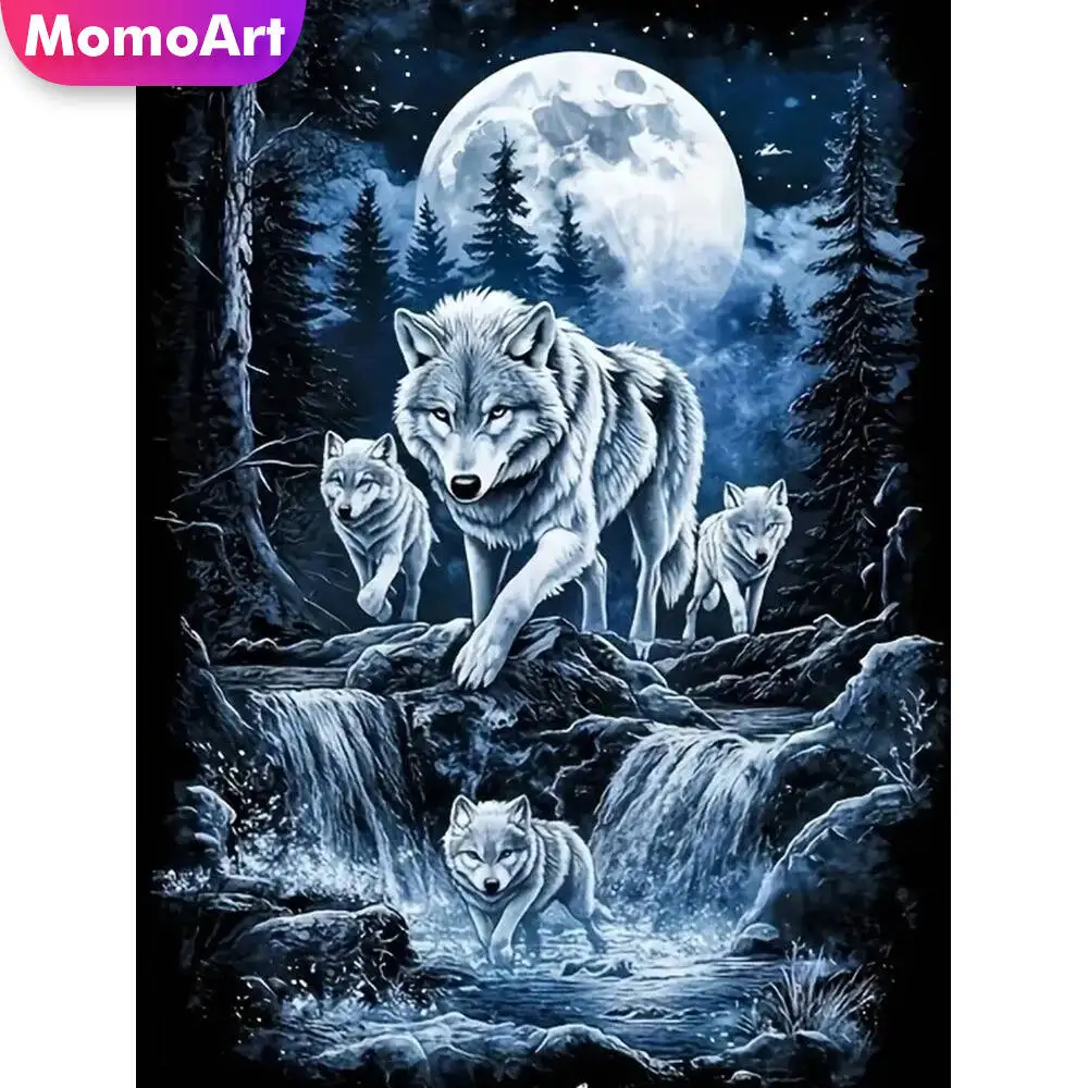 Momoart Wolf Diamond Embroidery Animal DIY Painting Dog Picture Of Rhinestones Diamond Mosaic Moon New Arrival Handmade Hobby