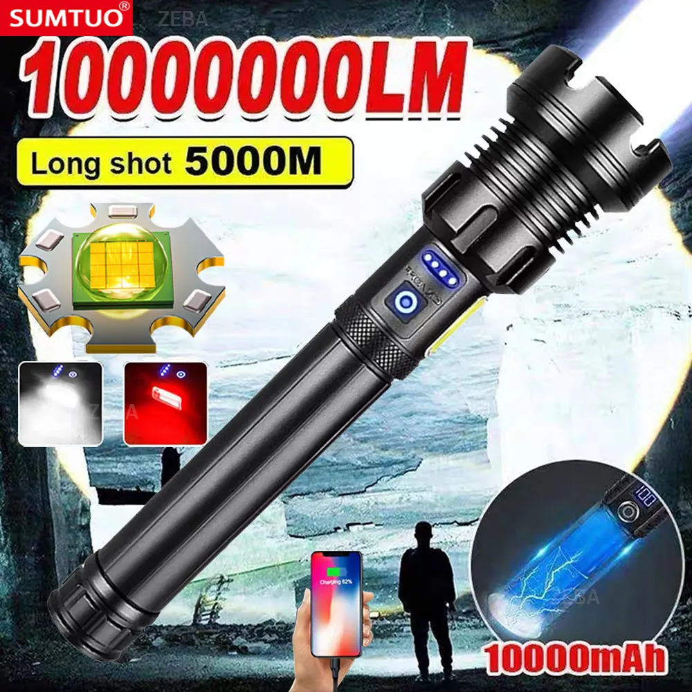 

High Power Led Flashlights XHP390 High Lumen 1000000 Rechargeable Strong Light Military Tactical Lantern Camping Outdoor Torch