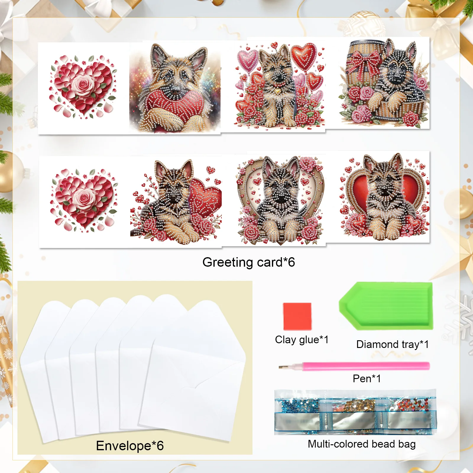 6Pcs Diamond Painting Greeting Cards Kit,DIY Lovely dogs Handmade Festival Greeting Diamond Art Birthday Creative Cards - view 3