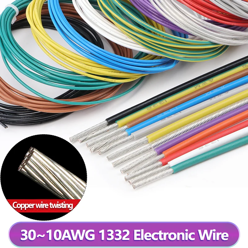 5m UL1332 High Temperature Electric Wire FEP Insulated Tinned Copper Stranded Cable 30-10AWG Flexible Hookup Wire 3D Printer