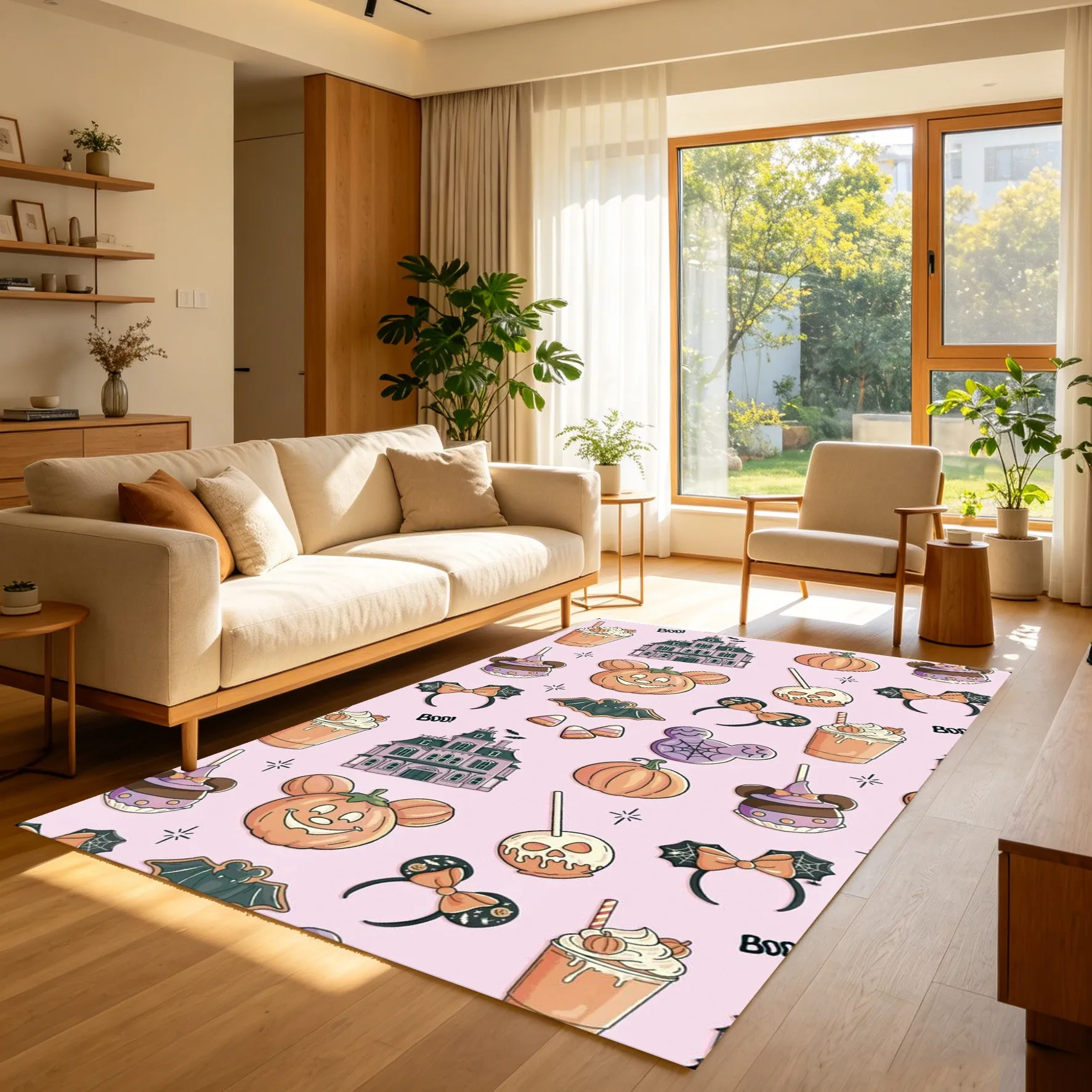 2D Rug with Contrasting Colors Wave and Star Patterns Macaron Style Fresh Bright and Soft Full of Christmas Festive Atmosphere