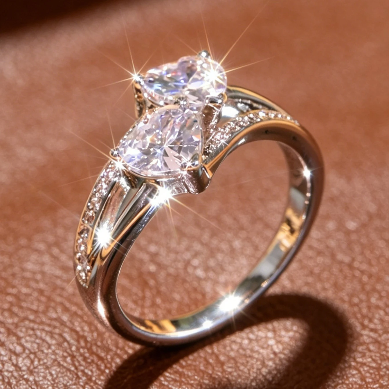 An elegant ring with a fashionable style and wide range of uses, this elegant and exquisite flower ring is set with white heart-shaped synthetic zirconium. It is suitable for daily wear and makes a romantic, festive gift, a Valentine's Day gift, or a