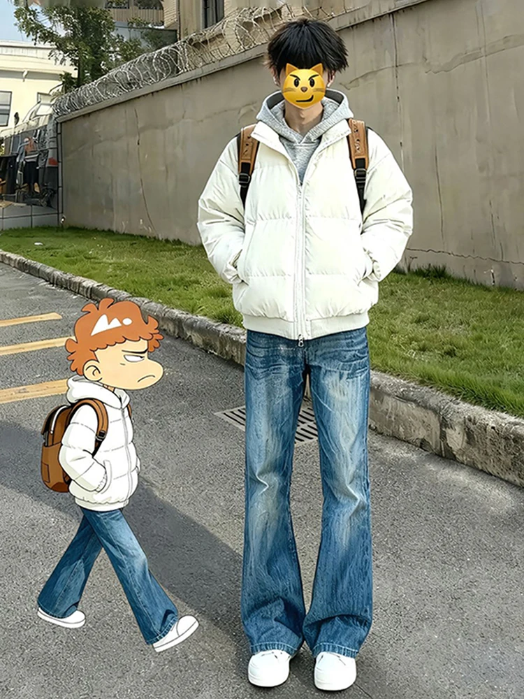 

Cleanfit Men's Thick Straight Leg Jeans Low Waist Zipper Closure Casual Wear Anti-Wear Resistant Winter Season High Street Style