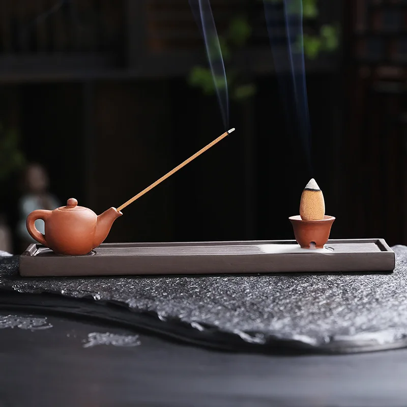 Purple Clay Incense Holder Incense Burner Sandalwood Burner Creative Teapot Backflow Incense Burner Home Craft Ornament One Piec