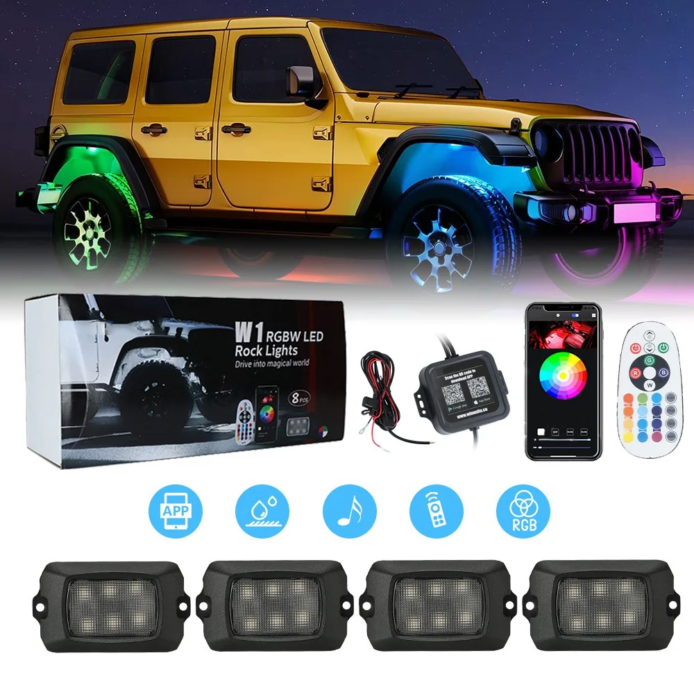 Car RGBW LED Rock Lights, with Smart APP Control, 64 Multicolor Underglow Neon Light Pods for Truck, Reactive Music Mode