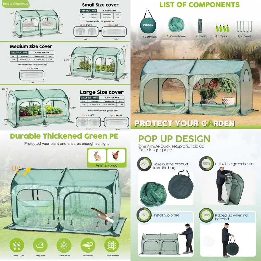 

Medium Size Pop-Up Greenhouse Tunnel for Gardening, Mesh-Windowed Flower House, Cold-Resistant PE Cover with Stakes & Ropes