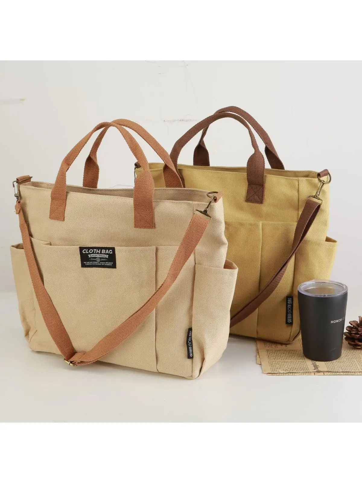 

Thiened Canvas Tote Bag Casual Student Laptop Simple Handbag Single oulder Slant Cross Bookbag Multi-ket Japanese Sle