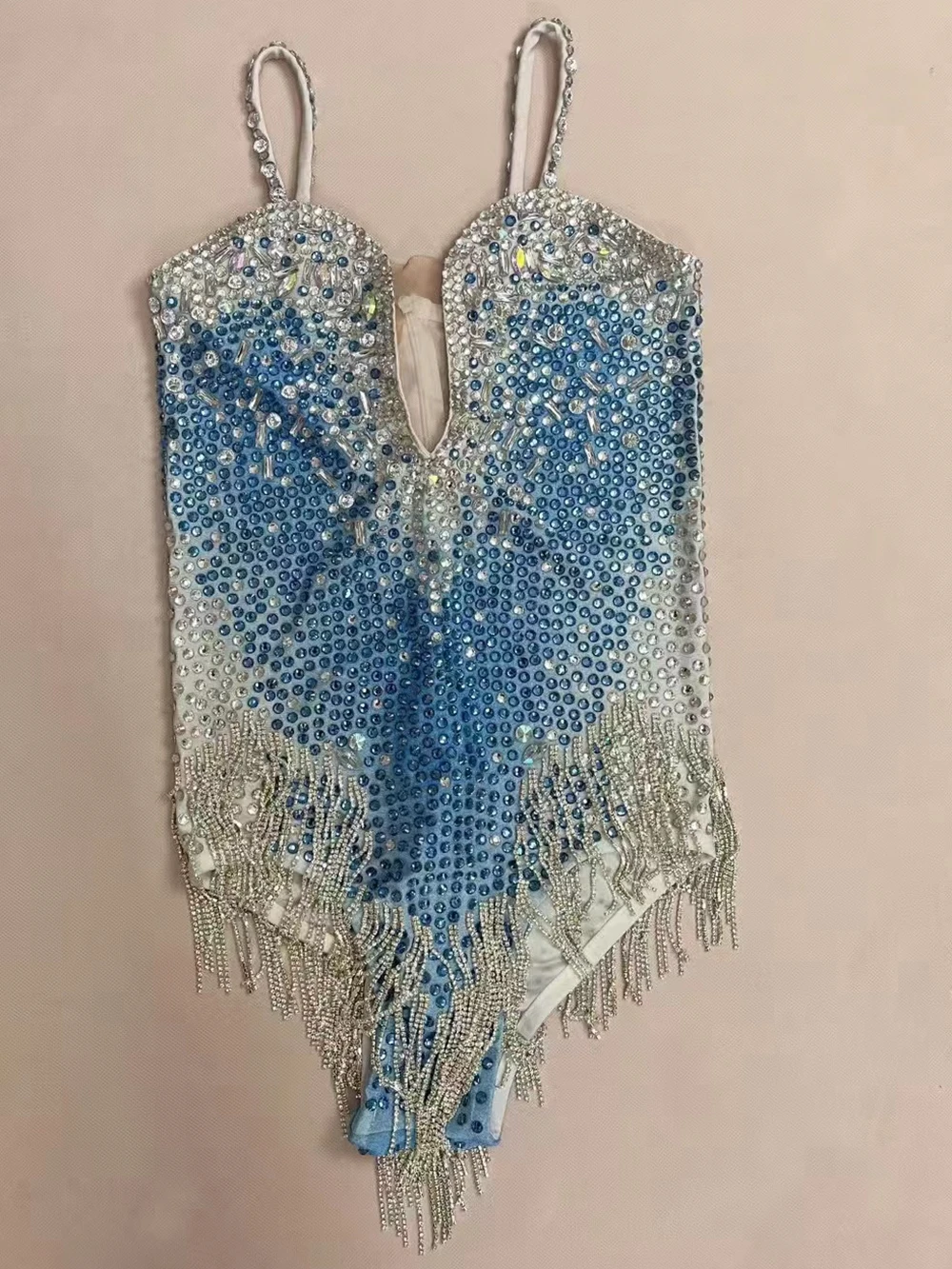 Customized Sparkly Rhinestones Chains Bodysuit for Women Sexy Performance Dance Costume Singer Dancer Leotard Show Stage Wear