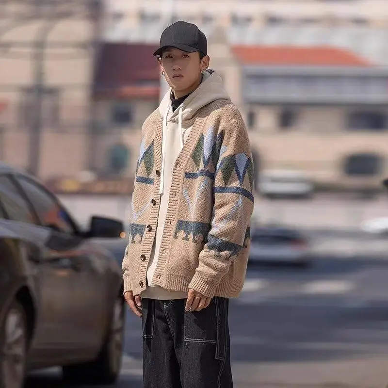 

Men's V-Ne Knitted Cardigan Autumn Winter Casual Loose Fit Long Sve Sweatirt Comfortable Breathable Faion Outerwear