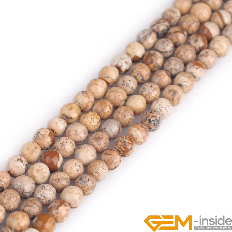 Round Natural Stone Picture Jaspers Beads For Jewelry Making Loose DIY Strand 15 Inches 3/4/6/8/10/12mm