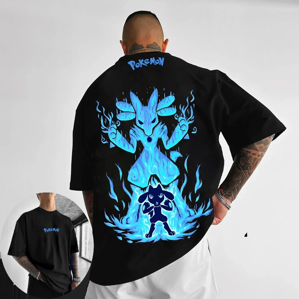 Pokémon Men's and Women's T-shirt Riolu Lucario Anime Tee Summer Spring Casual Trendy Boy's Short Sleeves Parent-child Outfits