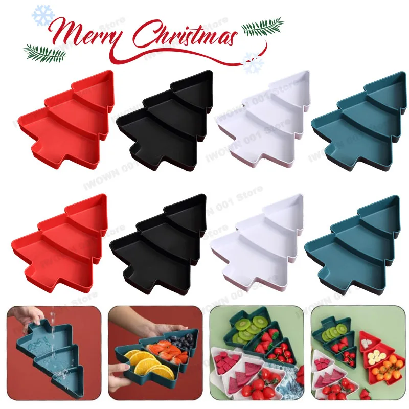 Creative Christmas Tree Shaped Plastic Fruit Dish Snack Plate Divided Storage Box for Home Use Seed Dry Fruit Candy Organizer