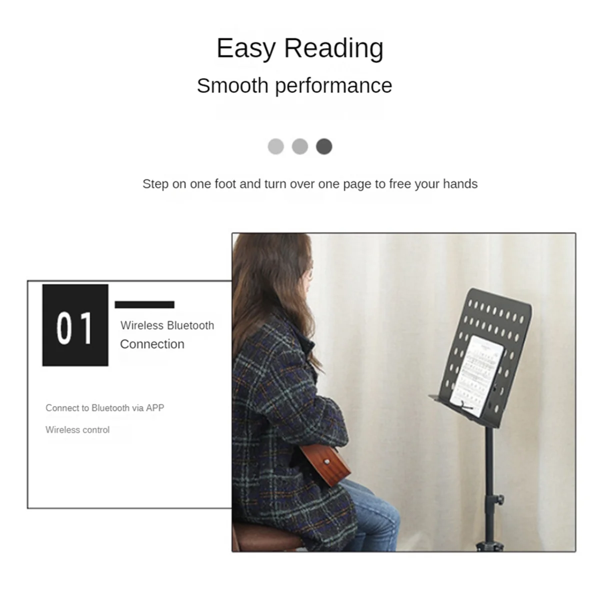 Pedal de pie inalámbrico inteligente con Bluetooth, hoja de guitarra portátil, volteador de página de guitarra, instrumento Musical recargable