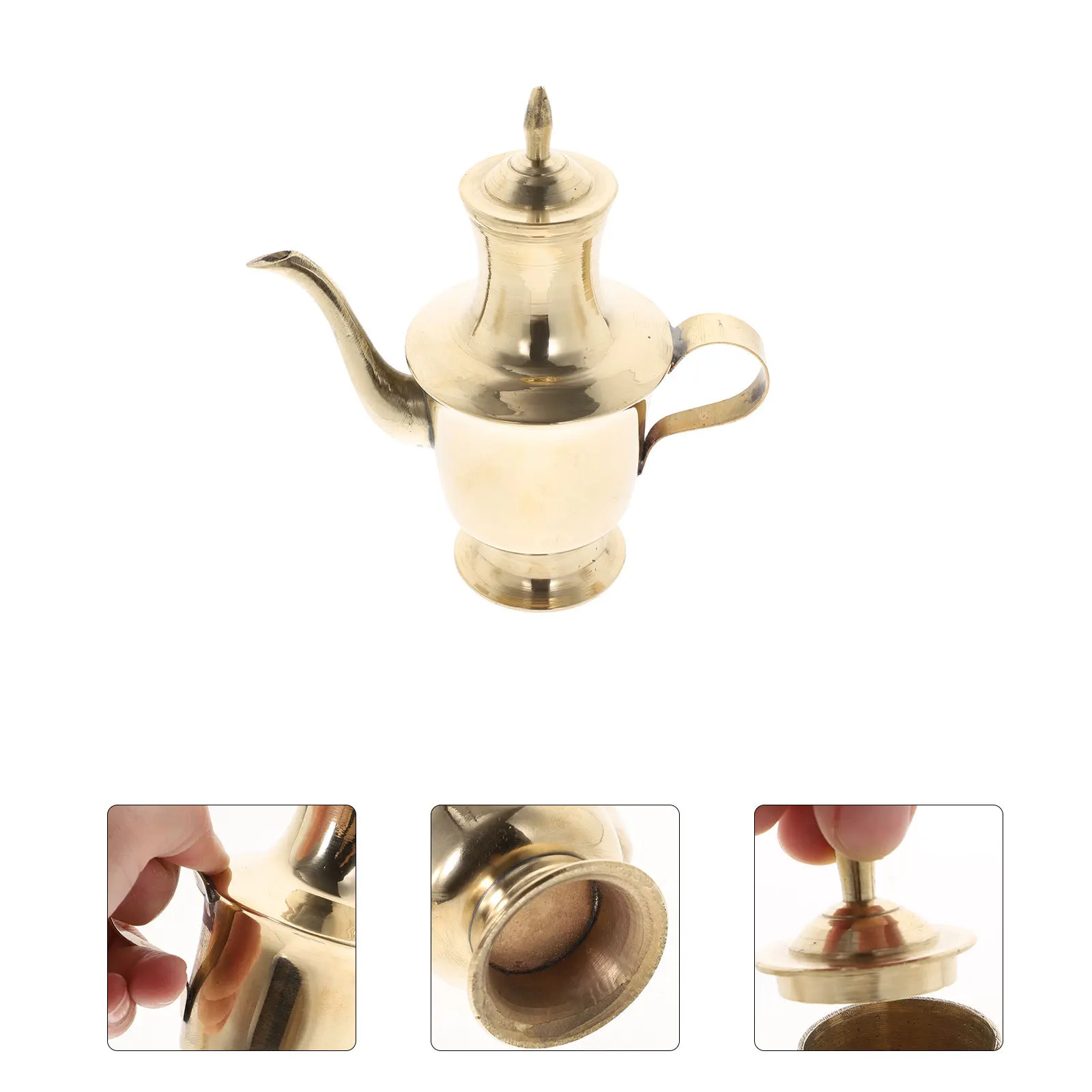 

1pc Retro Pot Pure Copper Decorative Household Kettle Heat Resistant Desktop Decor For Home Office Buddha Hall Tabletop