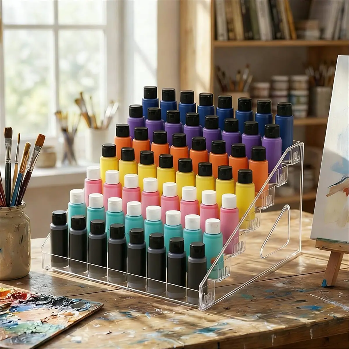 

Y69A Paint Organizer for Acrylic Painting with Brush Holder 7 Layers Craft Paint Storage Organizer for Paints Storage Craft