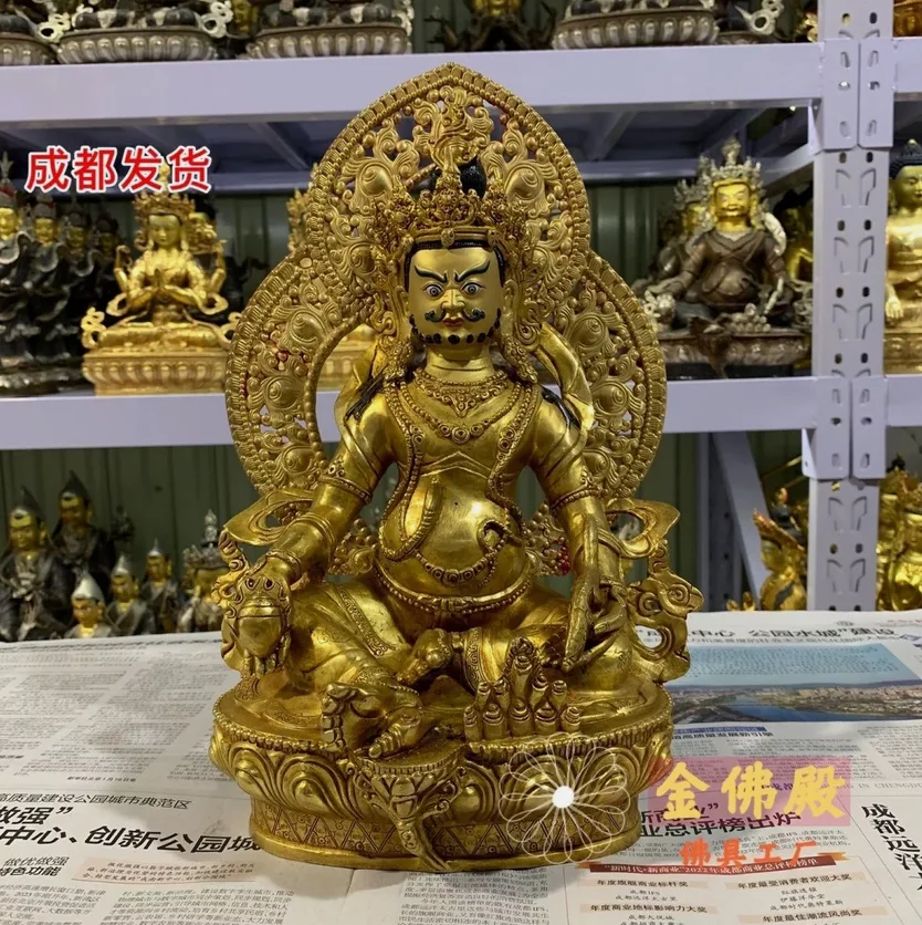 Nepal God of wealth Yellow Jambhala Buddha statue blessed 12inch Copper gilt