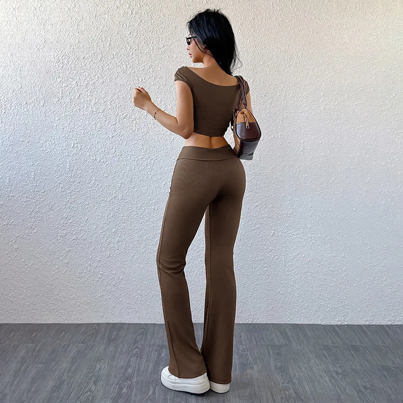 

2026 Summer New Two-piece Cross-border European and American Women's Casual Sports Chic Girl Pure Color Slim-fitting Set