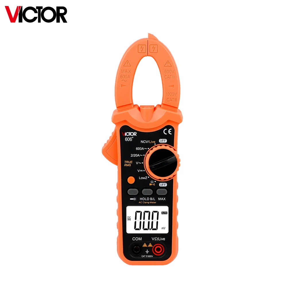 Victor 606 Digital Clamp Meter Ammeter ACV/DCV ACA Auto Range Measurement of Large Capacitance NCV Flashlight With Carrying Bag