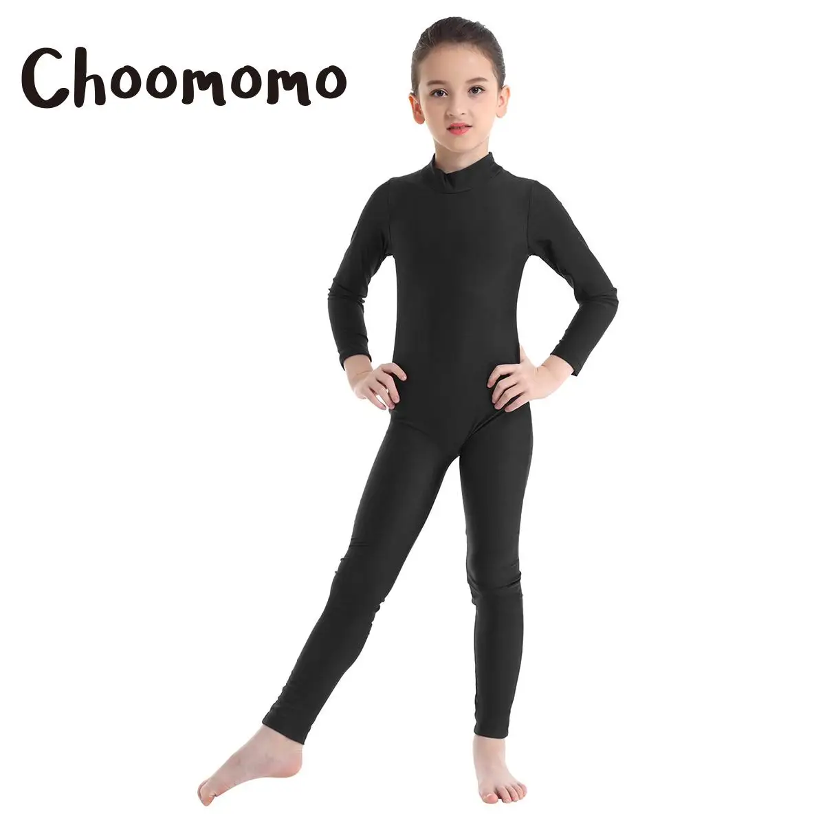 

Girls Long Sleeve Turtleneck Unitard One Piece Gymnastics Ballet Dance Bodysuits Catsuit Biketards Halloween Costume Dancewear