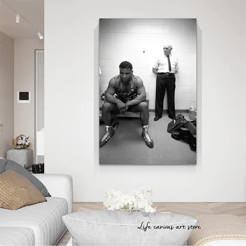 Young Mike Tyson and His Coach Cus D\'Amato Before His First Pro Fight Art Poster Canvas Painting Wall Prints Picture  Home Decor