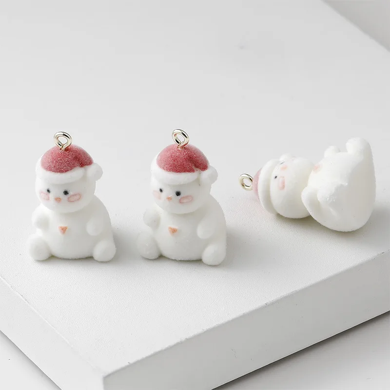 10Pcs/Lot Cute Plush Resin Christmas Hat Bear Cartoon Animal Charms for Phone Bag Keychain Pendant DIY Crafts Jewelry Make