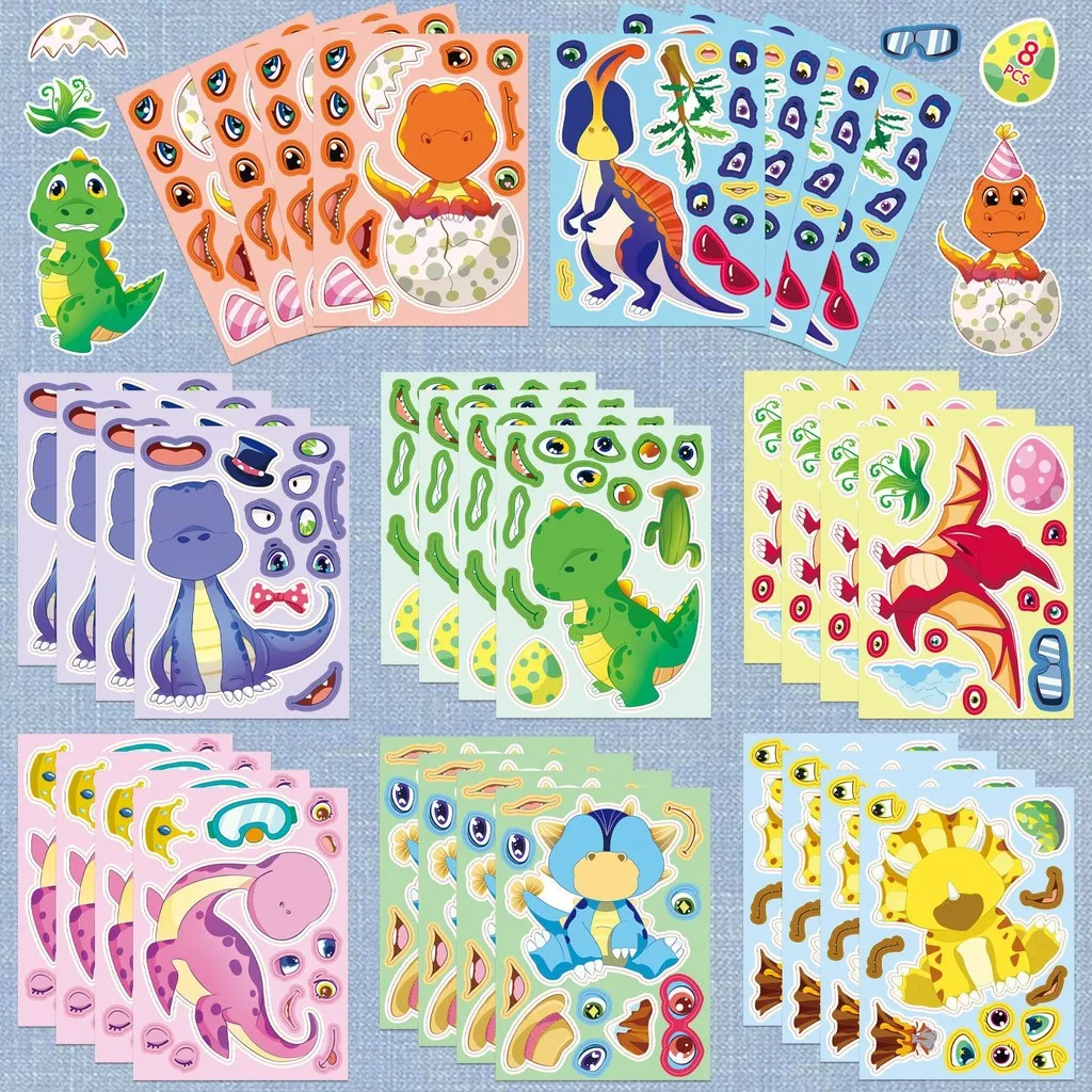 8PCS Dinosaur Puzzle Stickers - Educational Creative Parent-Child Interactive Cartoon 
