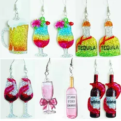 New Sparkling Alcohol Earrings Colorful Spring/Summer Ball Party Earrings Beer Festival Red Wine Cocktail Earrings