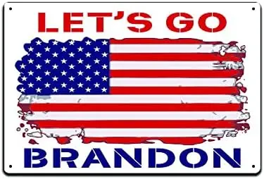 Tin Signs Man Cave Decor - Metal Sign 12 x 8 in. FJB Lets Go Brandon American Flag