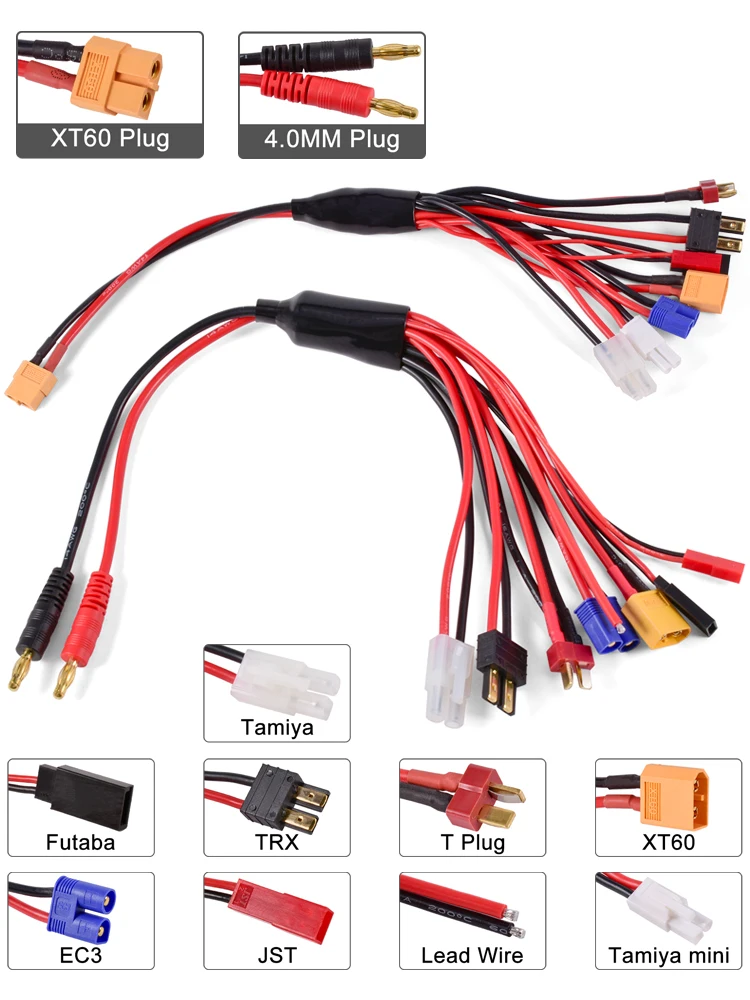 Connecteur adaptateur de chargeur RC 8 en 1, 4.0mm, banane XT60 TRX Tamiya Lipo pour Drone de voiture RC Imax B6 B6AC, câble de batterie