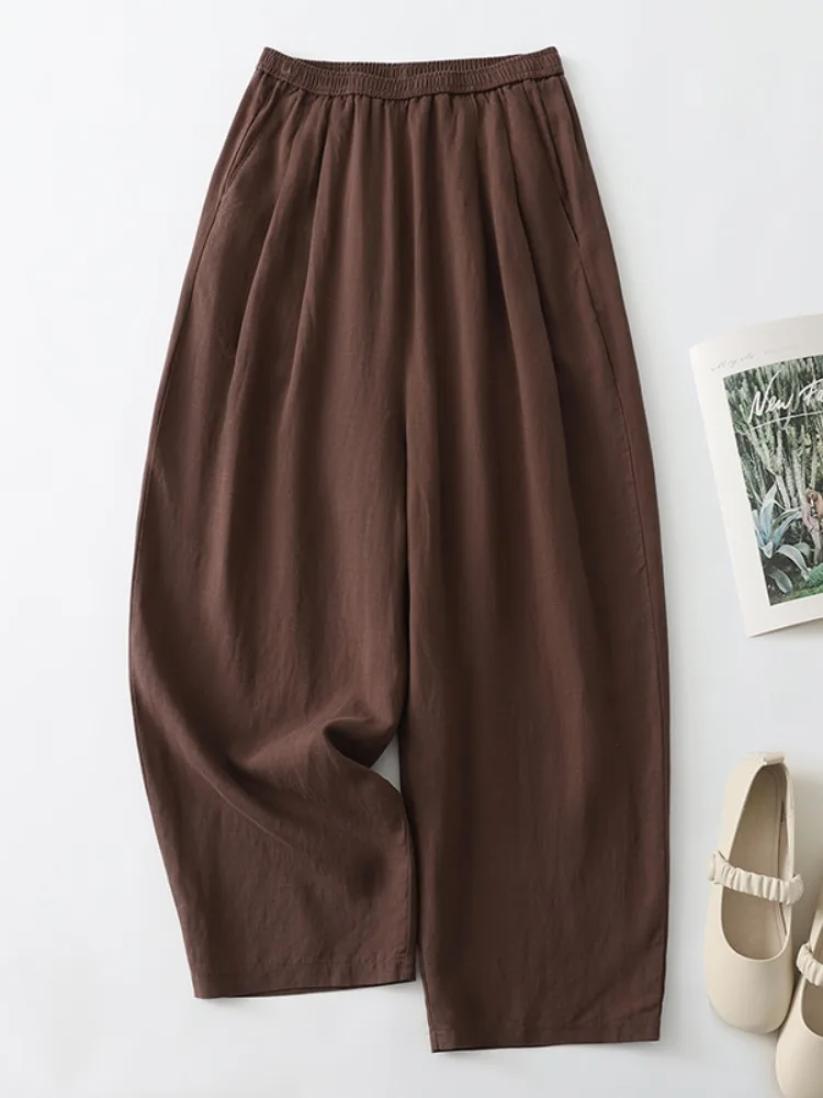 Novedad de verano, pantalones de pierna ancha de lino y algodón para mujer, pantalones Harlan rectos de lino holgados e informales de talla grande para mujer