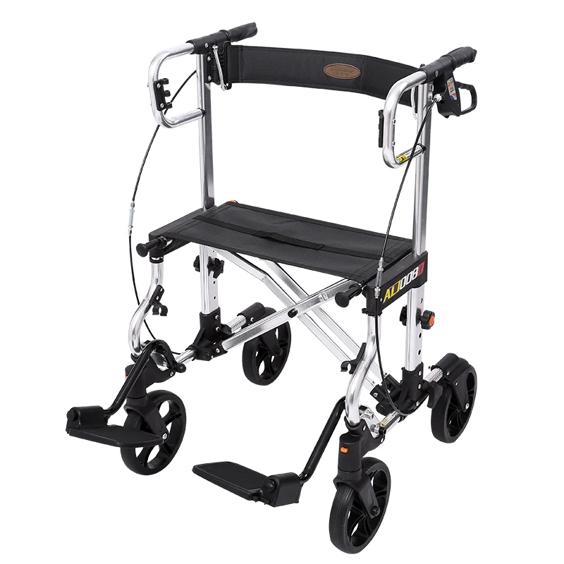 One Click Folding Walkers for Adults, Adjustable Height Shopping Adult Walking Cart, Aluminum Alloy Four-wheel Walking Aids