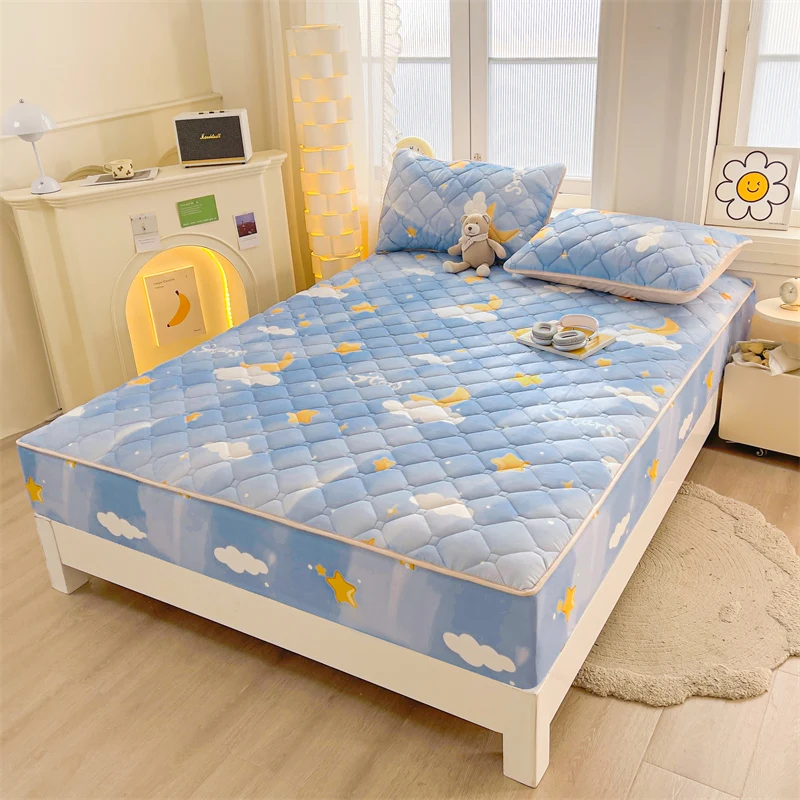 New Skin Friendly Bed Cover Soybean Anti-bacterial Waterproof Plus Cotton Print Mattress 360 Degrees with Elastic Wrap 200x220