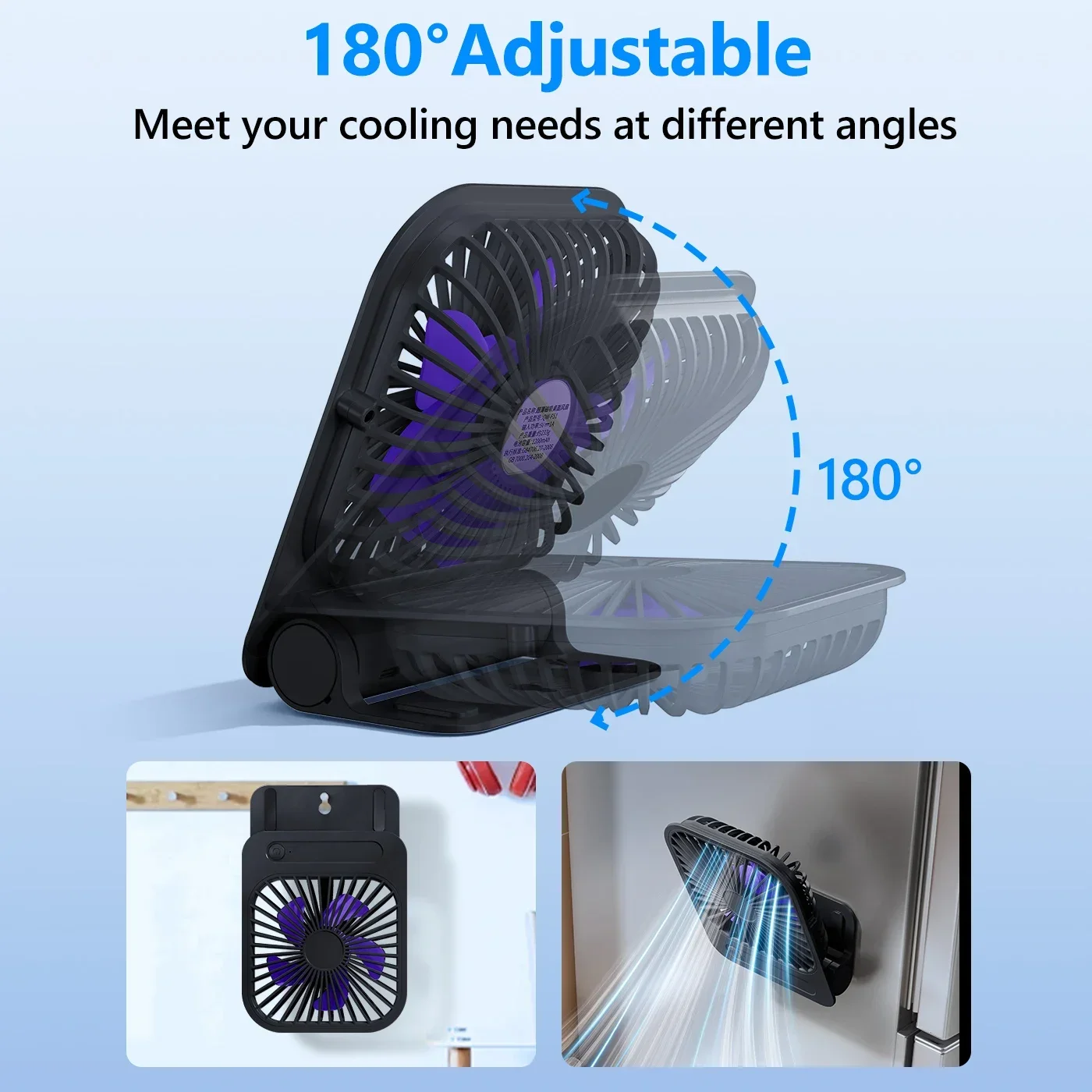 

Magnetic Fan for Kitchen With 1200mAh Battery Usb Recharge 180° Adjustable 4 Speed Ship Cabins Ultra-thin Air Cooling Fan