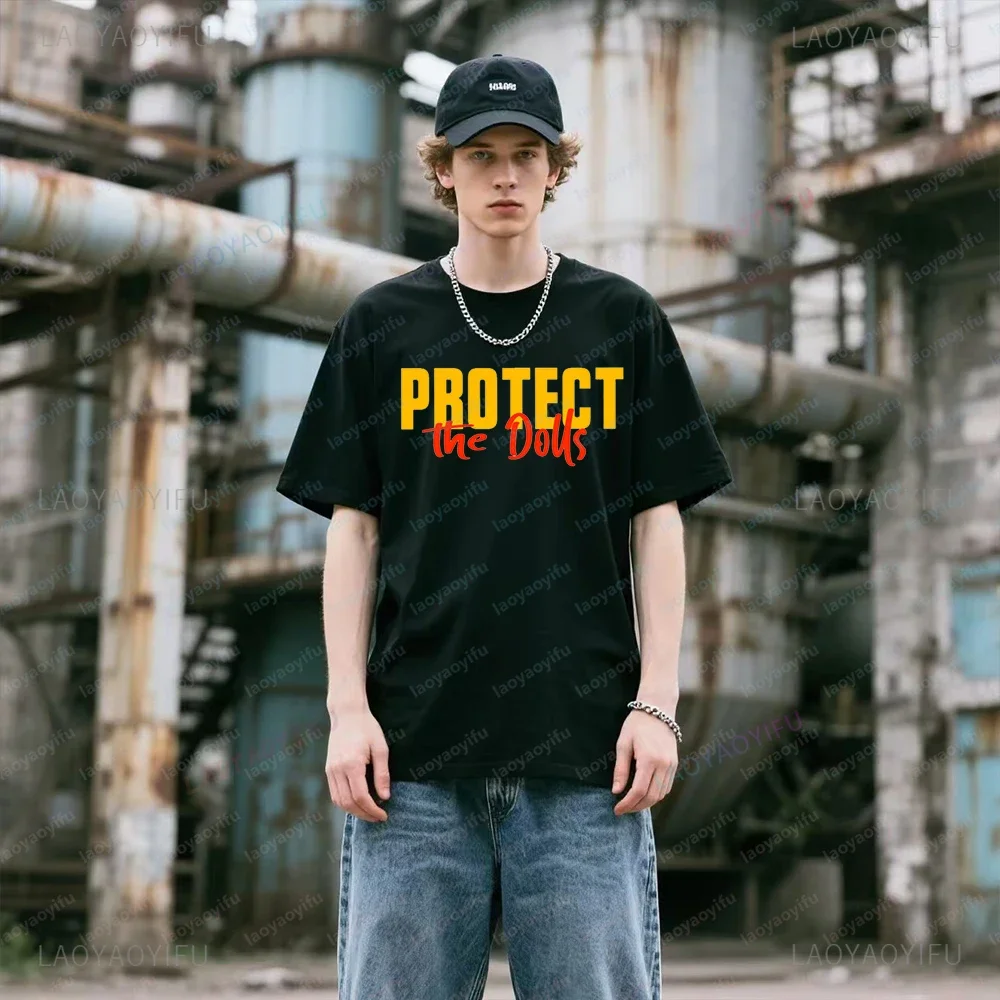 Funny Human Protect The Dolls Novelty Printed Cotton Tees Fashion Casual Streetwear Hip-hop Hipster Summer O-neck Tops Tshirts