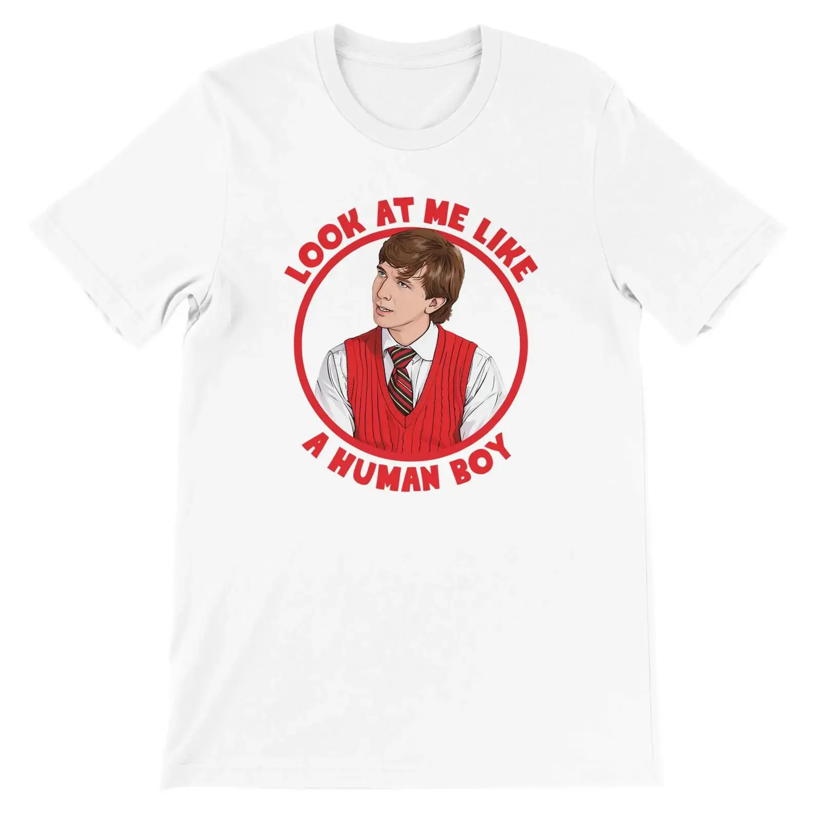 Look At Me Like A Human Boy Funny Quote Cartoon White Casual  T shirt vintage Washed fashion Comfortable Slightly