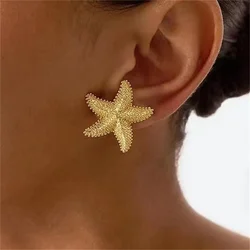 Fashion Exaggeration Summer New Golden Starfish Earrings for Woman Holiday Party Bohemian Jewelry Accessories for Women Gifts