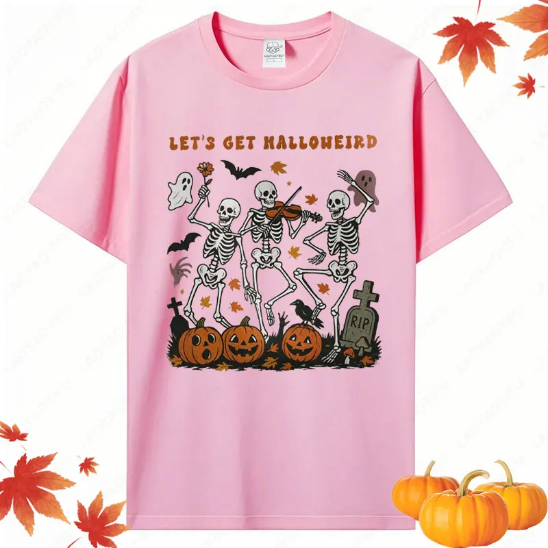 Laten we Halloween T-shirt krijgen Leuke Halloween Skeletten Party Tees Man Vrouw Spooky Seizoen Grafische Tops Ghosts Pompoenen Herfst Tshirt