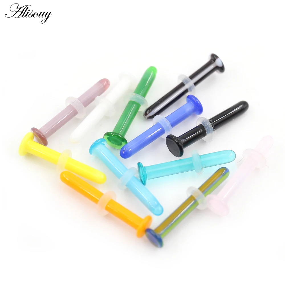 Alisouy 1PC Transparent Glass Straight Bar Nose Rings Ear Septum Cartilage Tragus Helix Daith Stud Earring Piercing Body Jewelry