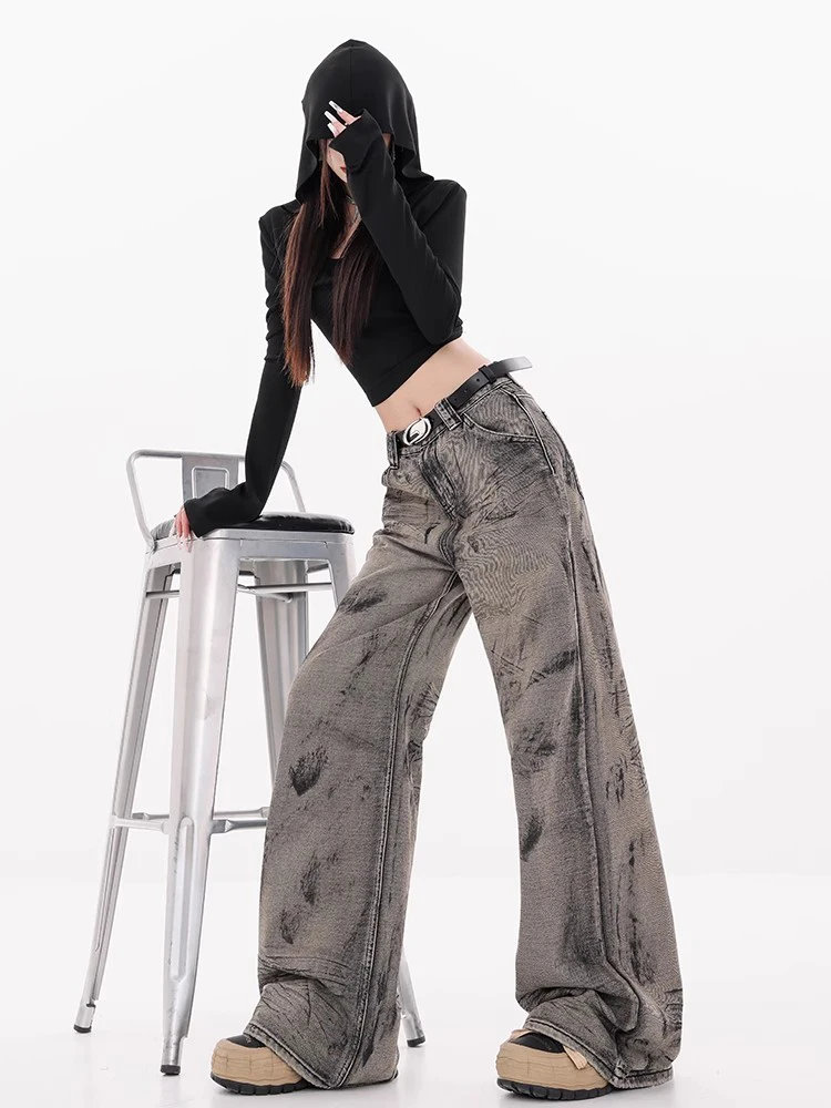 Vintage Jeans Women Y2K High Waisted Straight Denim Trouser Autumn New Fashion Streetwear Loose Wide Leg Denim Pants