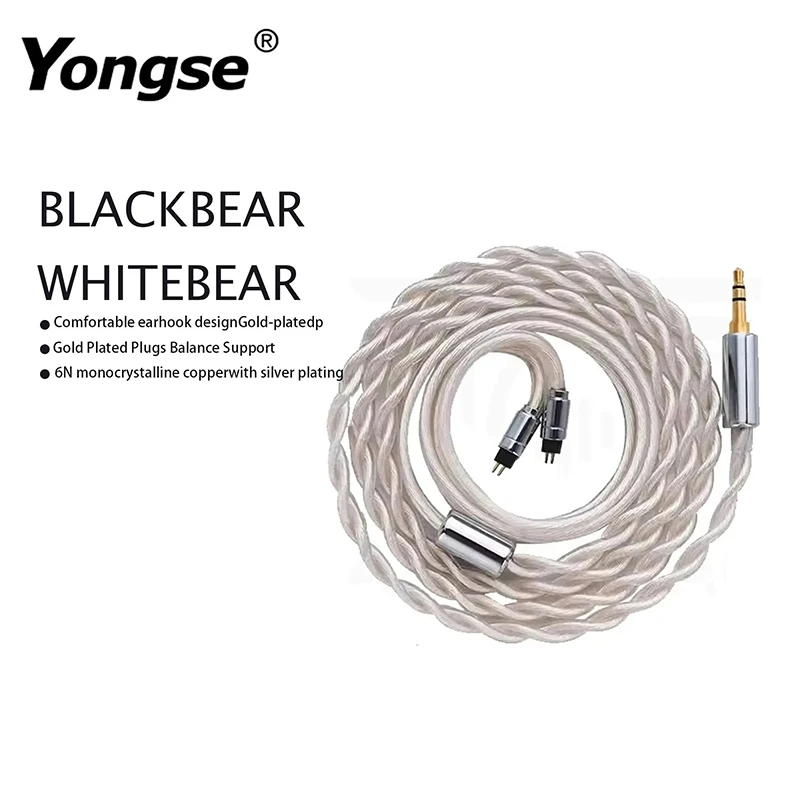 

YONGSE BlackBear WhiteBear HIFI Earphone Copper Silver Plated Upgrade Cable 6N Monocrystalline Gold Plated Plug