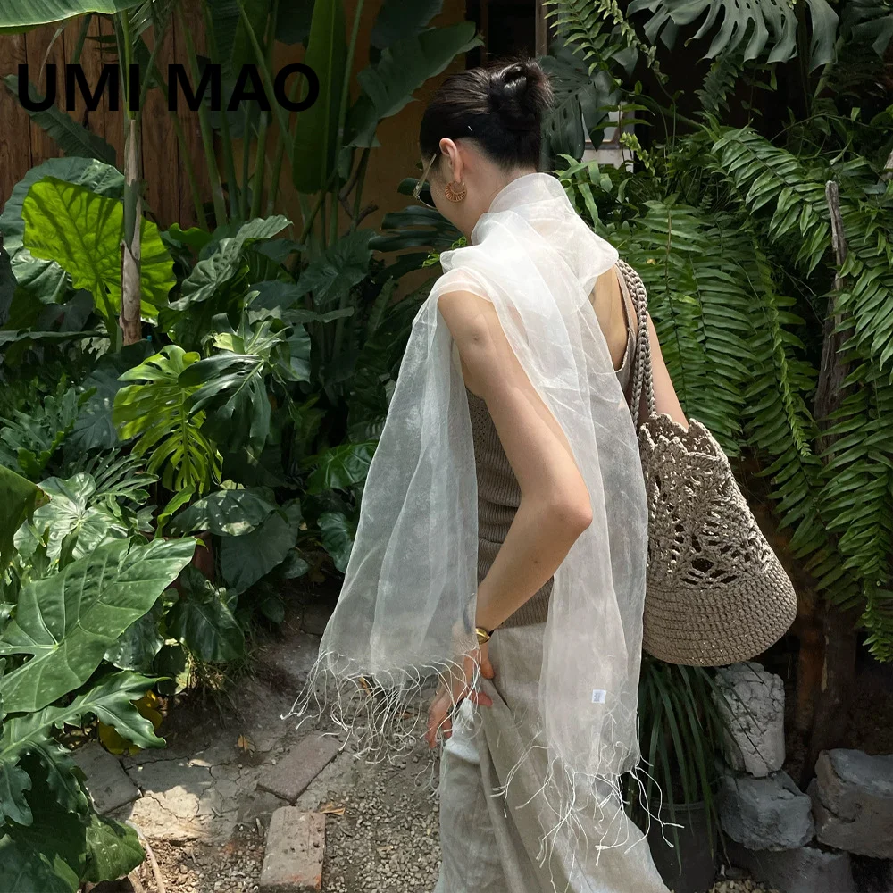 UMI MAO 100% Silk Scarf Vintage-style Scarf With Super Fairy-like Tassels Maito Mulberry Silk Scarf For Women White Gauze Scarf