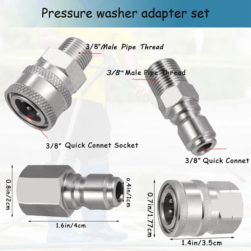 3/8 Inch Stainless Steel Male and Female Quick Connector Kit Pressure Washer Adapter Set Quick Connector Plug Male Nipples