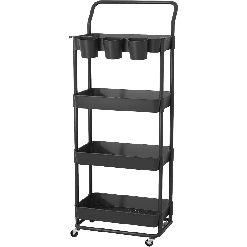 Rolling Utility Cart, Storage Cart with Handle Multi-Purpose and Locking Wheels,with Hanging Basket.