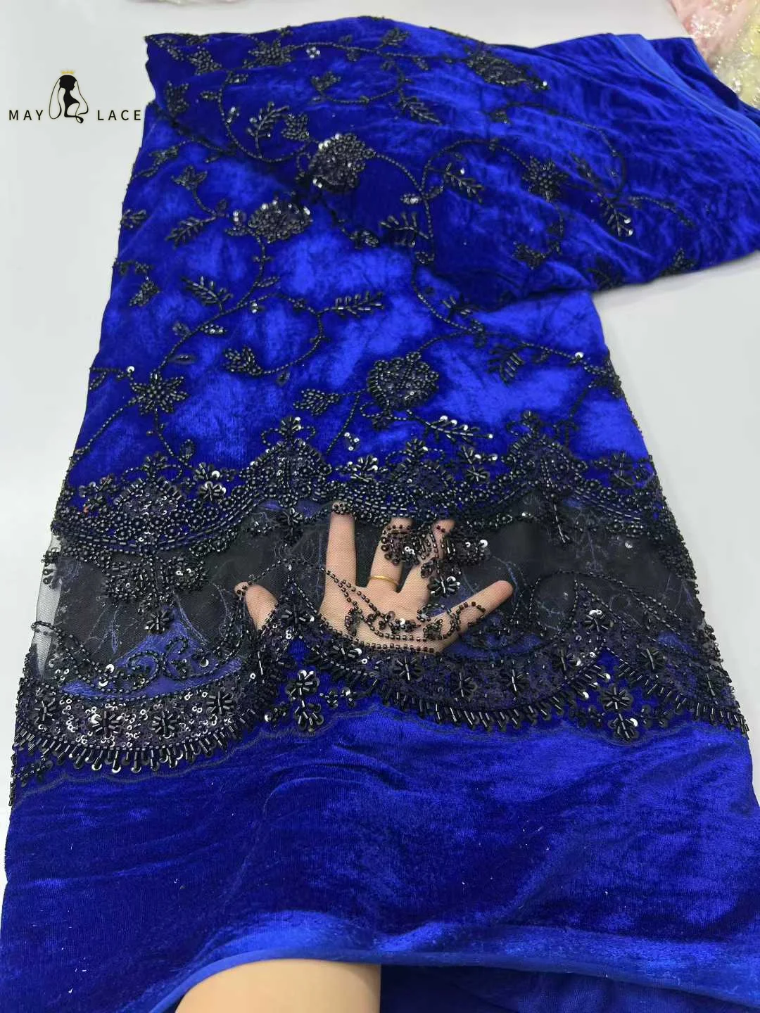 African Velvet Embroidery Beaded Lace Tulle Fabric 2026 Nigerian French Sequin Lace Fabric for Women's Dresses Wedding Dresses 5