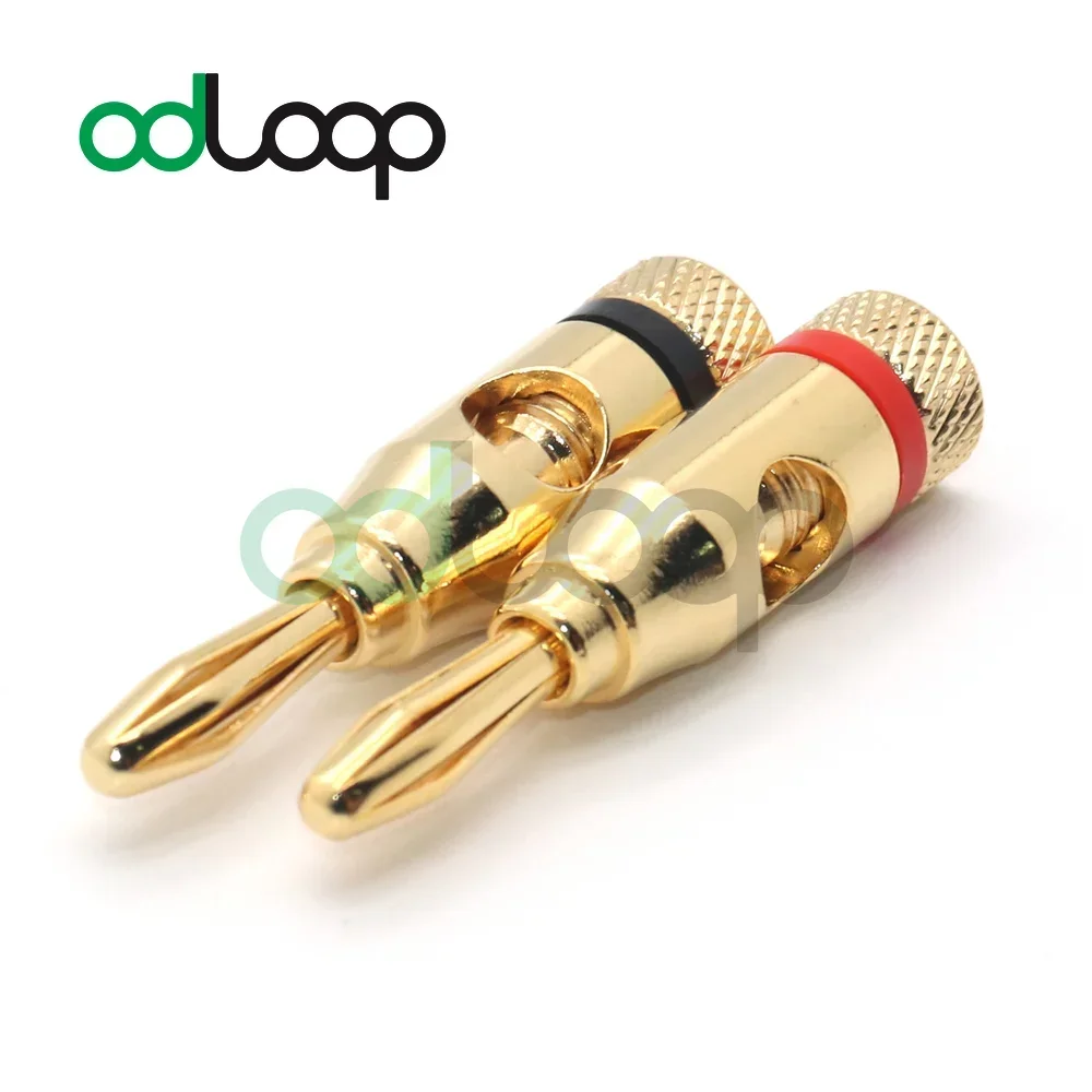 ODLOOP Gold Plated Speaker Banana Plugs – Open Screw Type Brass Connector for Speaker Wire Home Theater 1 Pair