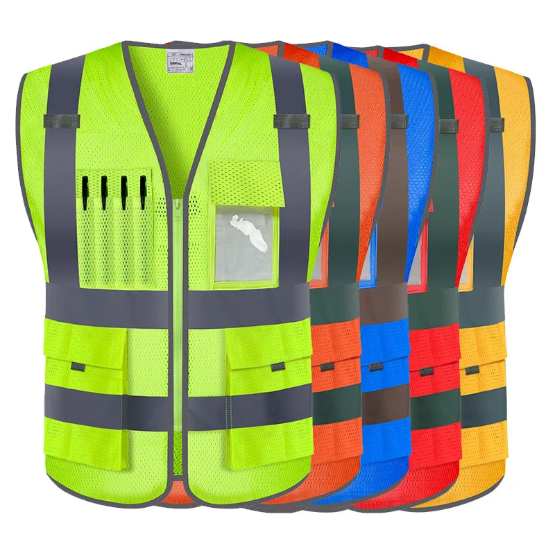 

Hi Vis Reflective Vest Zipper Front Summer Mesh Safety Vest With Reflective Strips Construction Workwear Safety Reflective Vest