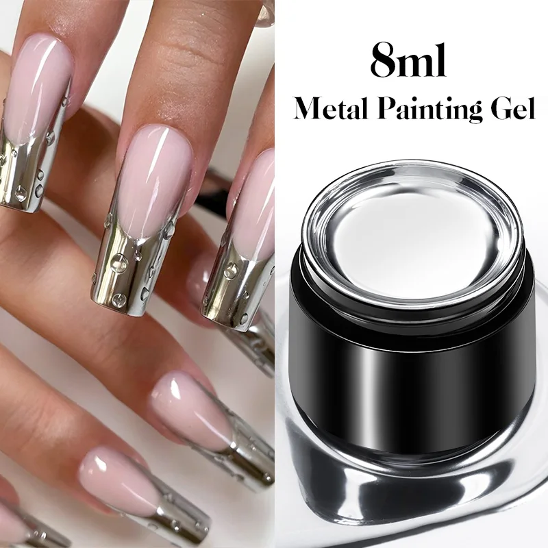 

8ml Super Shine Silver Metal Painting Gel Nail Polish High-density Mirror Effect Semi Permanant Nail Art Manicure Varnish