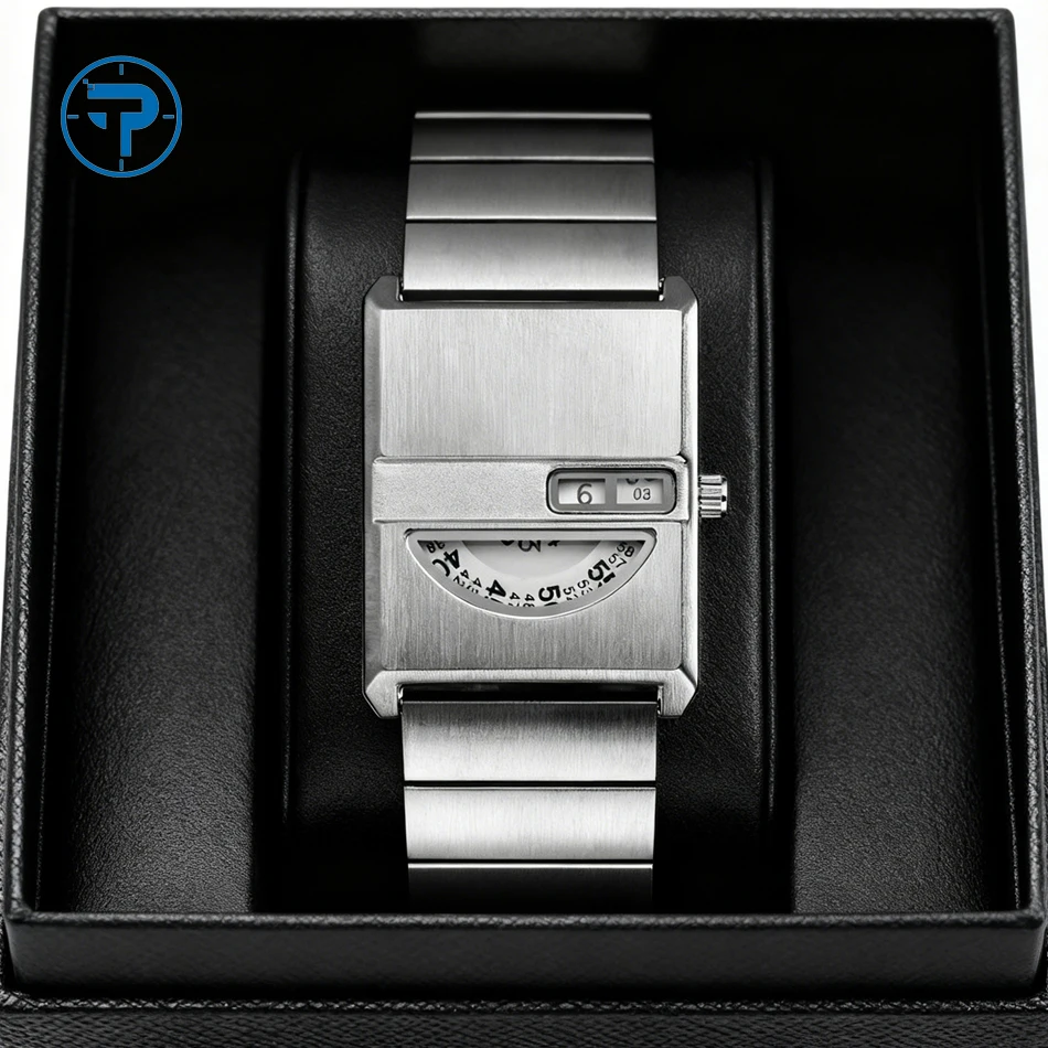 

Men Square Sports Watch Stainless Steel Strap Trend Quartz Wristwatch Waterproof Limited Edition Model Moonphase Square Watchs