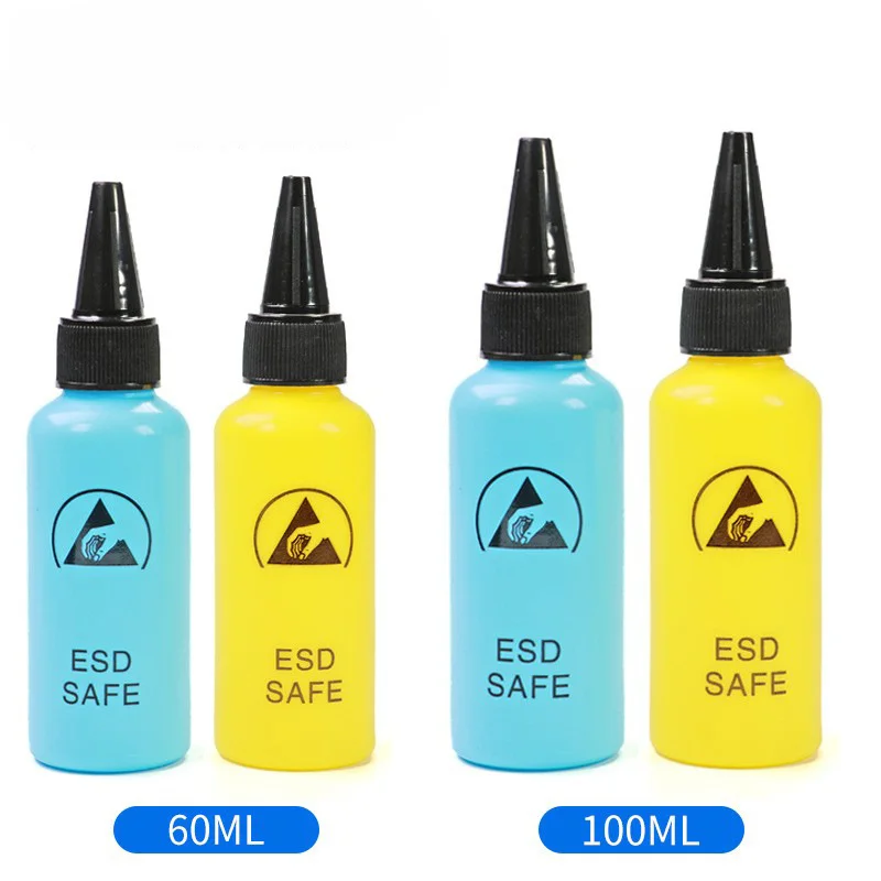 TE-P4 60/100ml ESD Safe Alcohol Bottle With Needle Tip Anti Static Solvent Bottle For Phone Repair PCB Washing Flux Dispensing