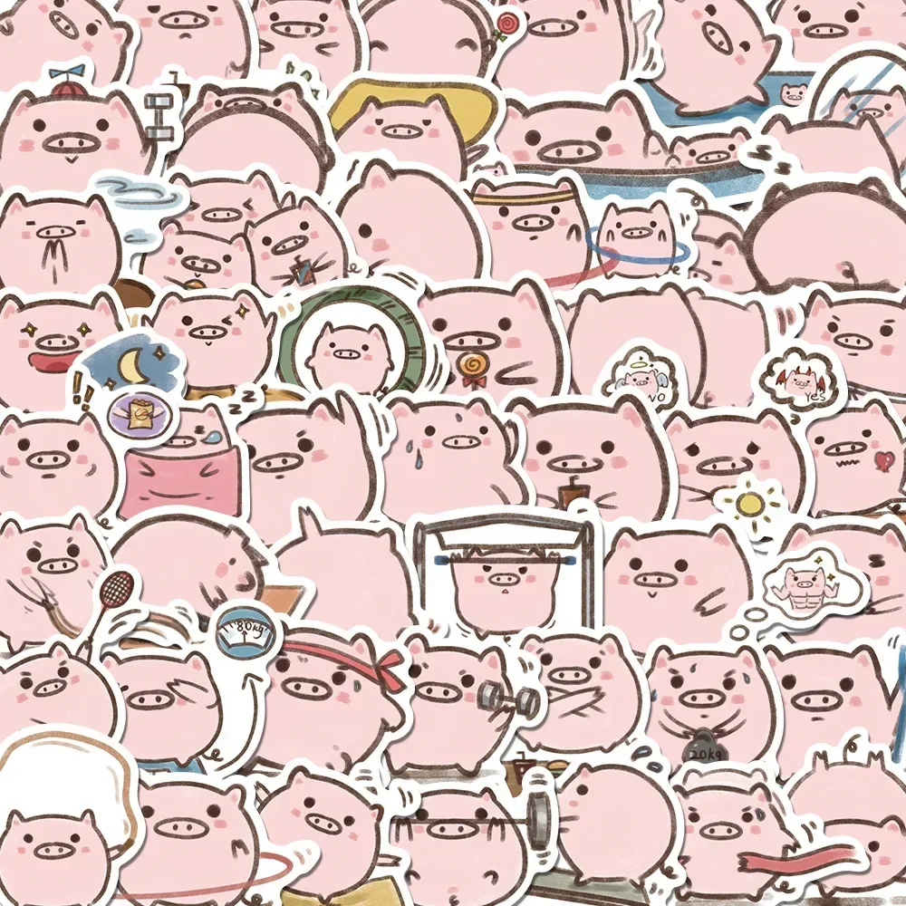 50PCS Cartoon Pig Stickers Kawaii Exercising Pig Stickers Mobile Phone Stickers Notebook Decorative Stickers